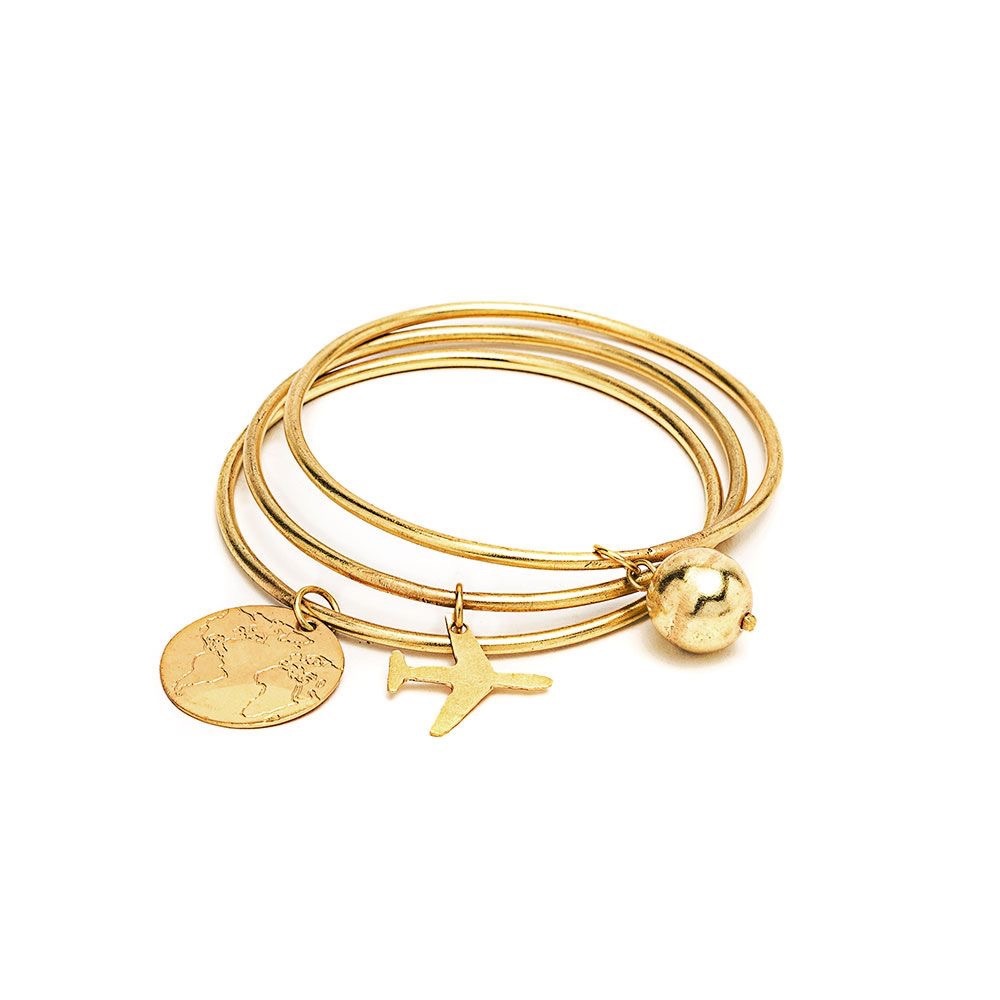Vestopazzo BANGLE BRACELET 3PCS AIRPLANE SPHERE MAP